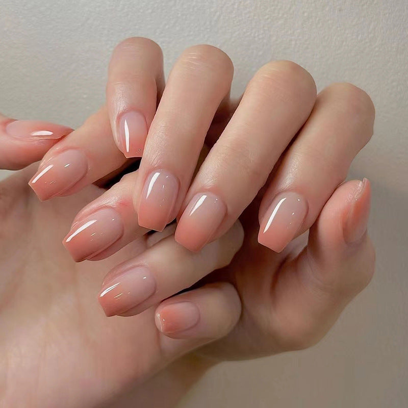 Elegant Serenity Sculpted Short Coffin Pink Ombre Press-On Nail Set with Glazing Finish