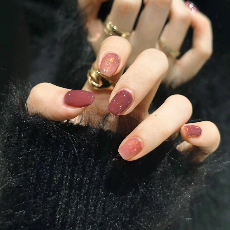 Enchanted Autumn Elegant Medium Square Burgundy Nails with Sparkling Accent