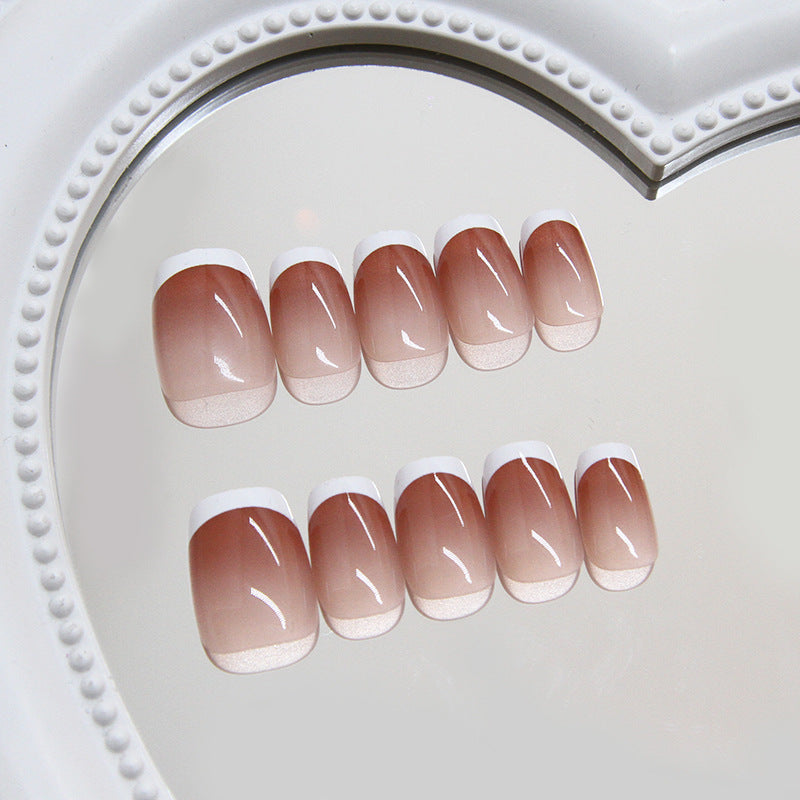 Chic Elegance Short Squoval Ombre Beige Press-On Nail Set Featuring Stylish French Tips