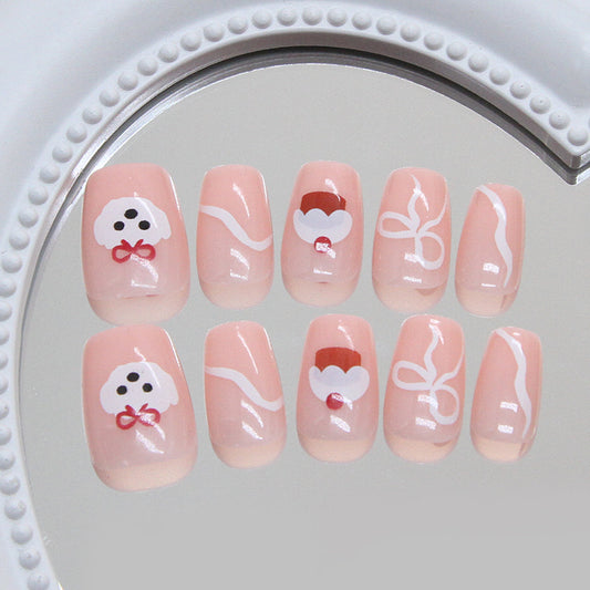 Whimsical Wonderland Medium Square Pink Nails with Adorable Bow and Design Accents