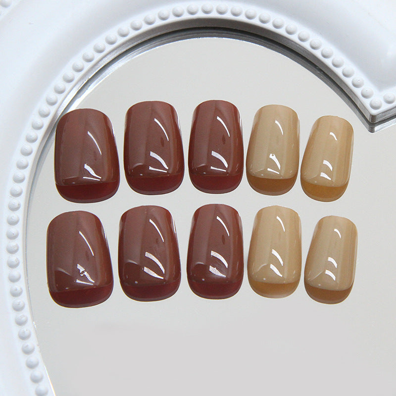 Autumn Elegance Short Square Burgundy and Beige Press On Nail Set with Glossy Finish