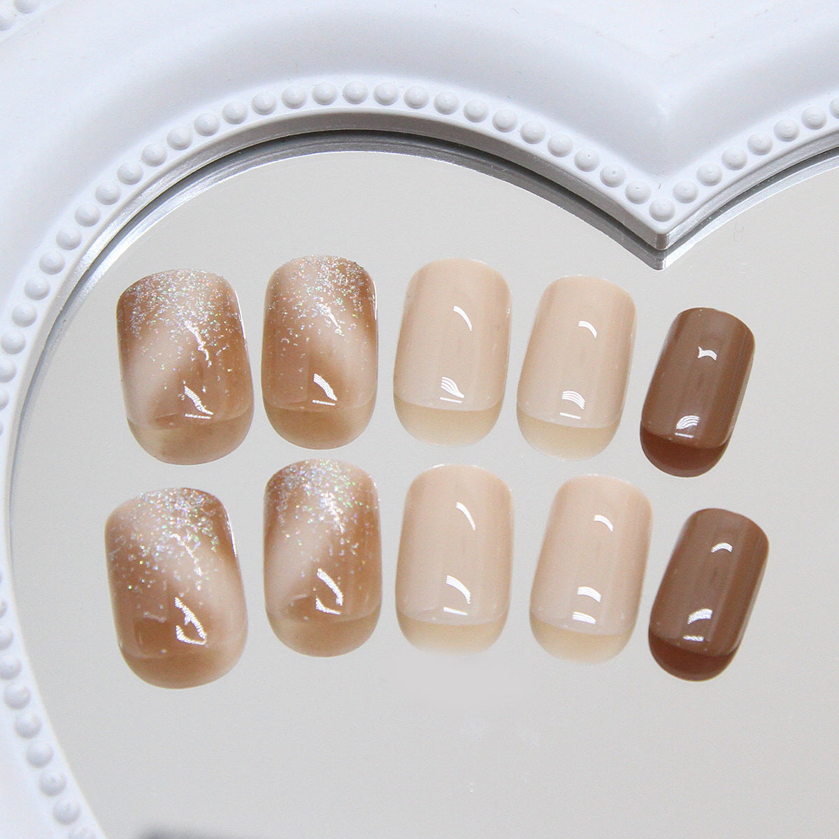 Elegant Earthy Glamour Short Squoval Beige with Sparkling Gradient Press-On Nail Set