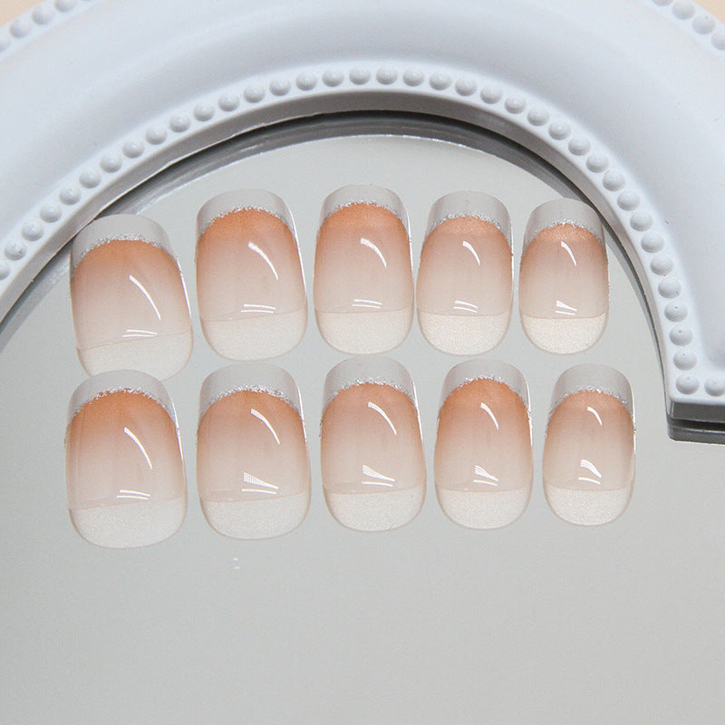 Elegant Radiance Glossy Short Squoval Pink Ombre Nail Set Featuring Nail Art Design