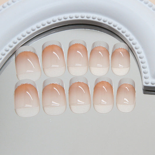 Elegant Radiance Glossy Short Squoval Pink Ombre Nail Set Featuring Nail Art Design