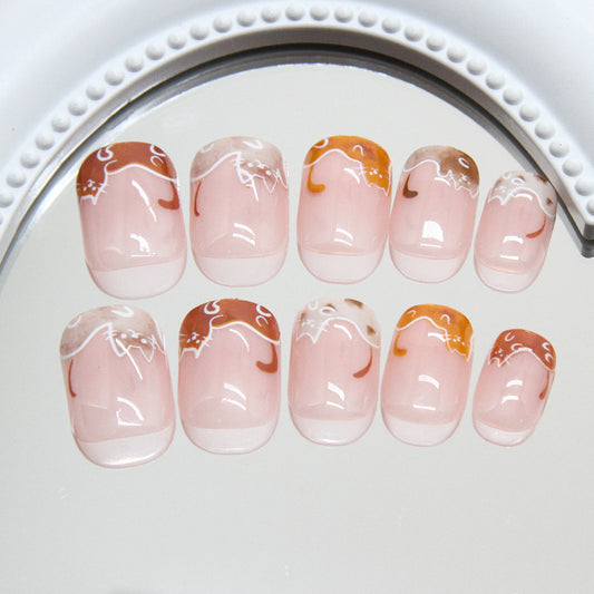 Dreamy Cat Whiskers Short Square Blush Pink Press On Nail Set with Adorable Cat Design