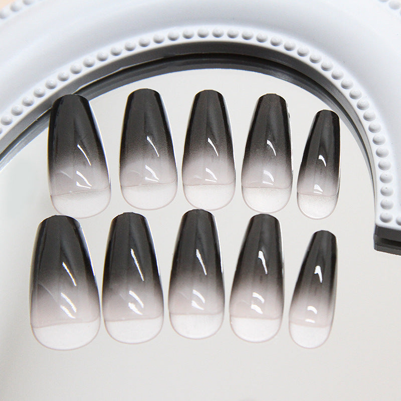 Elegant Ombre Collection Long Coffin Shaped Gradient Black and Clear Press On Nail Set with Glossy Finish