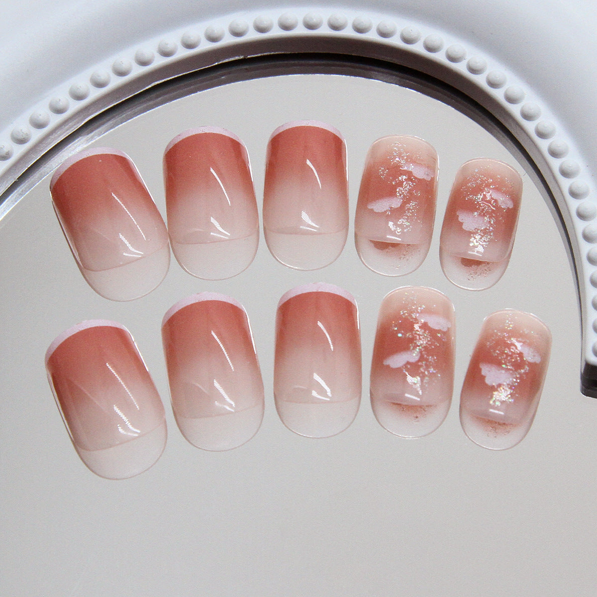 Blossom Grove Elegant Short Square Peach Ombre Nails with Shimmering Floral Accents