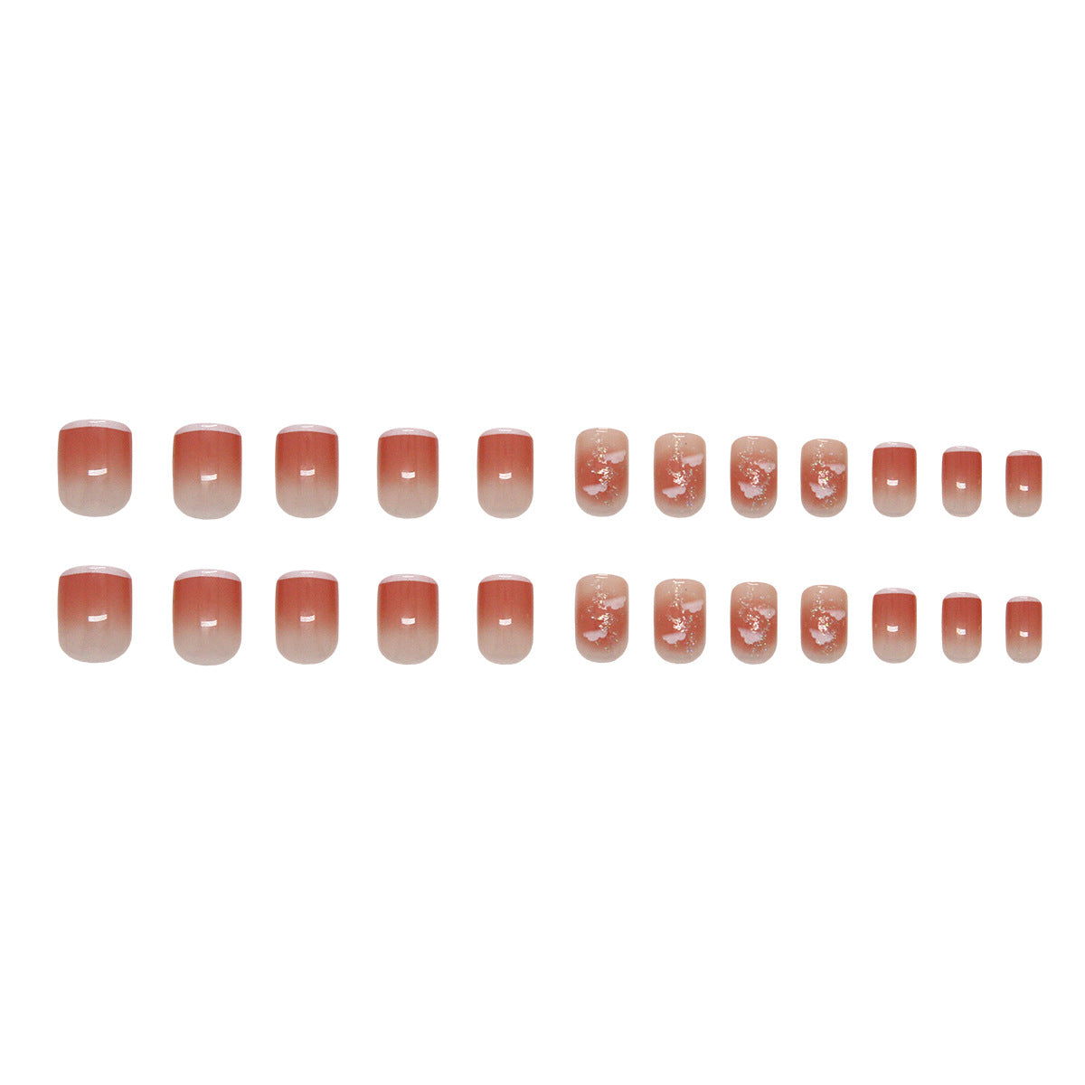 Serene Sunset Short Square Gradient Peach Press On Nail Set with Unique Floral Accent Design