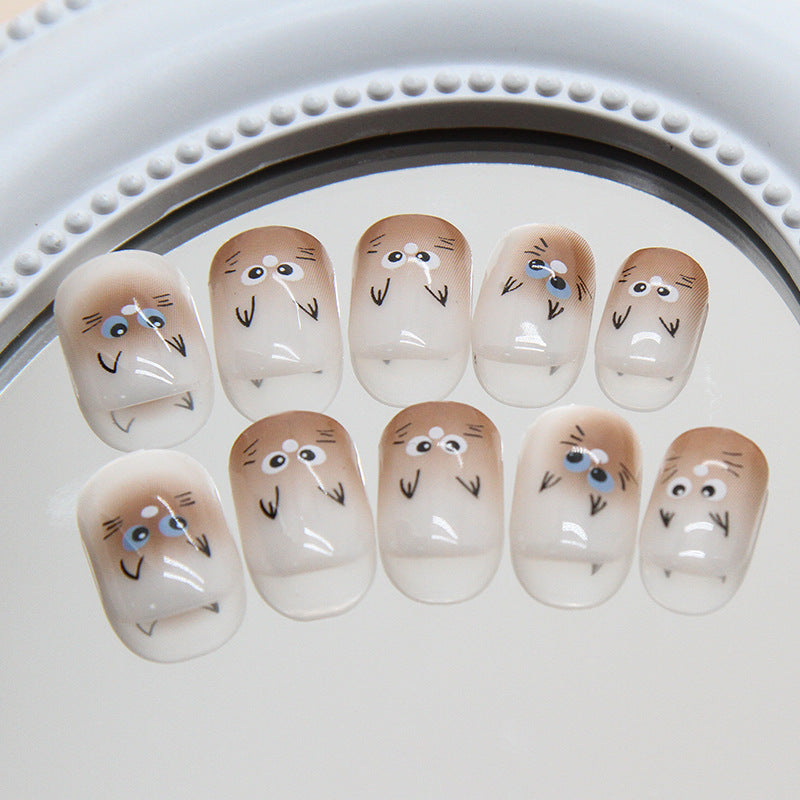 Whimsical Whiskers Short Square Beige Press-On Nail Set with Adorable Animal Faces