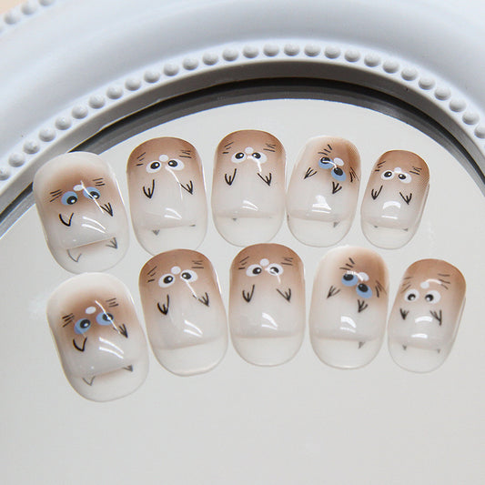 Whimsical Whiskers Short Square Beige Press-On Nail Set with Adorable Animal Faces