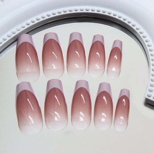 Elegant Ombre Medium Square Shaped Soft Pink Faux Nail Set with Glossy Finish