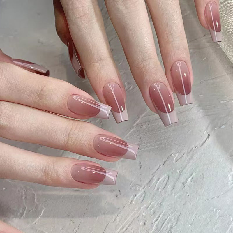 Chic Elegance Long Coffin Almond Ombre Pink Stunning Glossy Finish Press On Nail Set