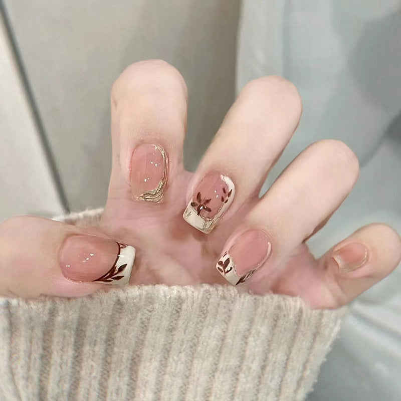 Chic Botanical Elegance Short Square Soft Pink with Floral Accent Press On Nail Set