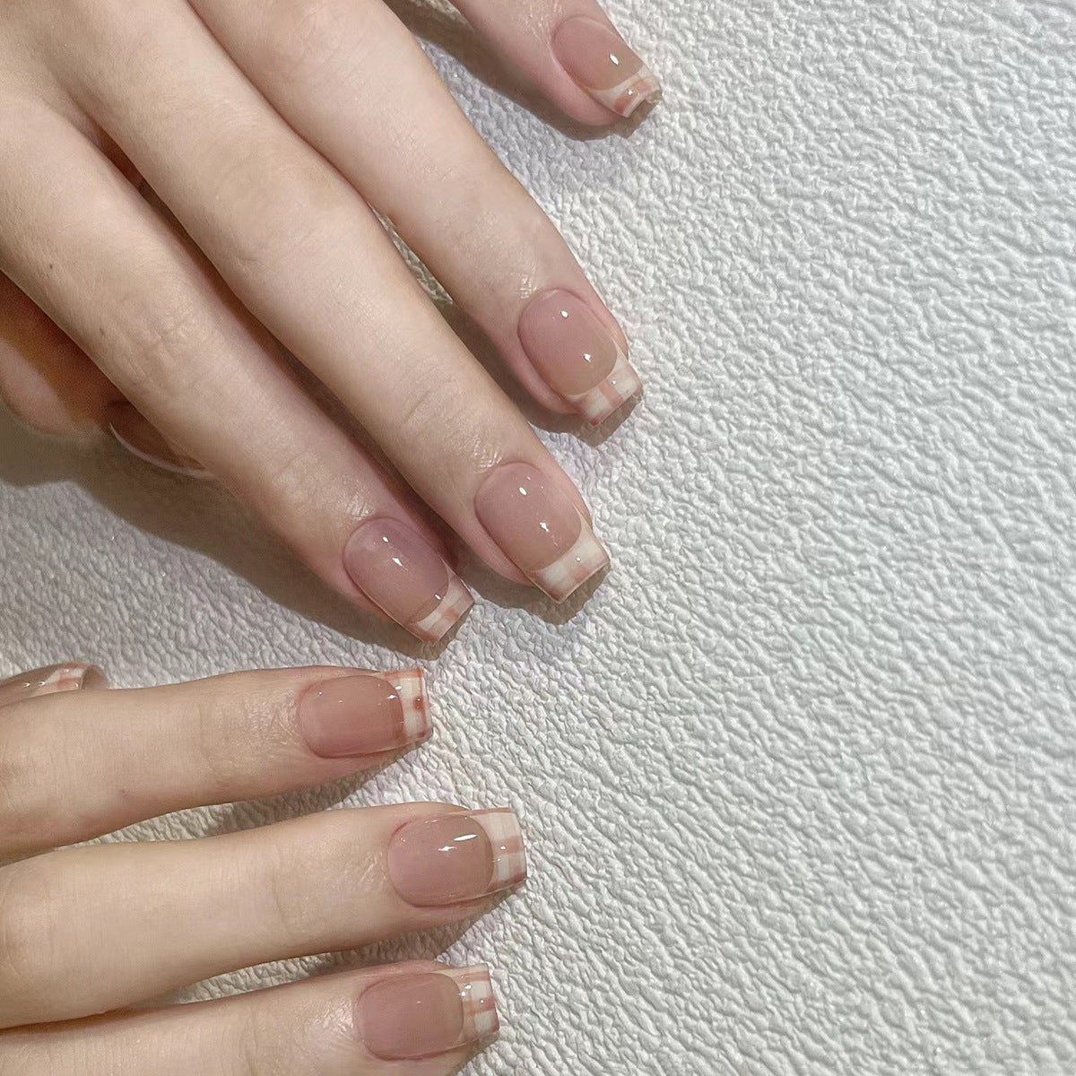 Chic Elegance Medium Square Beige Nails with Crystal French Tips Press On Set