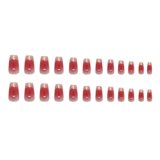Chic Elegance Medium Coffin Red Gradient Press-On Nail Set with Glossy Finish