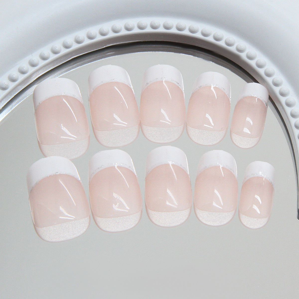 Chic Elegance Short Square Tip Glossy Pink Press On Nail Set with Classic French Tips