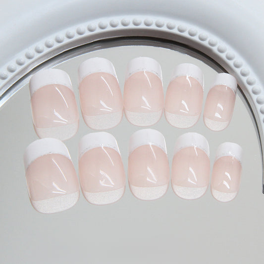 Chic Elegance Short Square Tip Glossy Pink Press On Nail Set with Classic French Tips