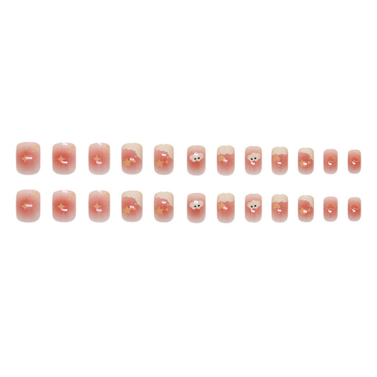 Whimsical Dream Press On Nail Set Short Square Shape Soft Pink with Cute Characters and Shimmering Details