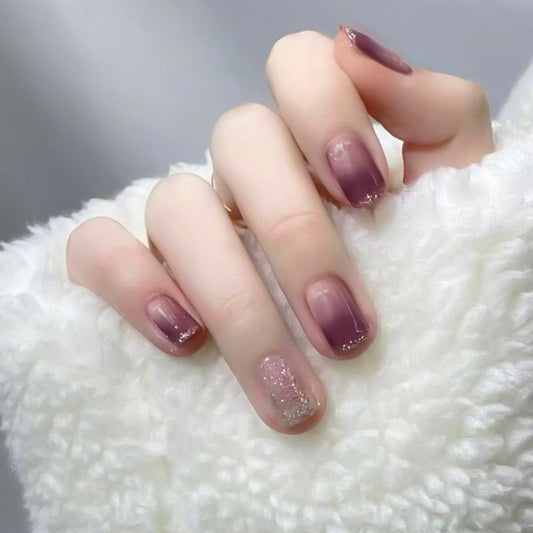 Chic Elegance Long Square Purple Ombre with Glitter Accent Press-On Nail Set