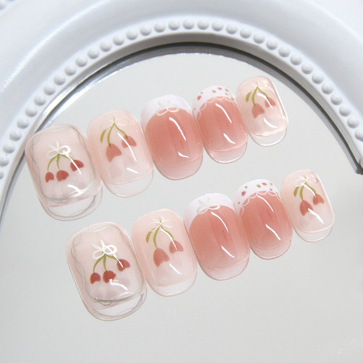 Cherry Blossom Dream Short Square Pink Press On Nail Set with Whimsical Cherry Blossom Design