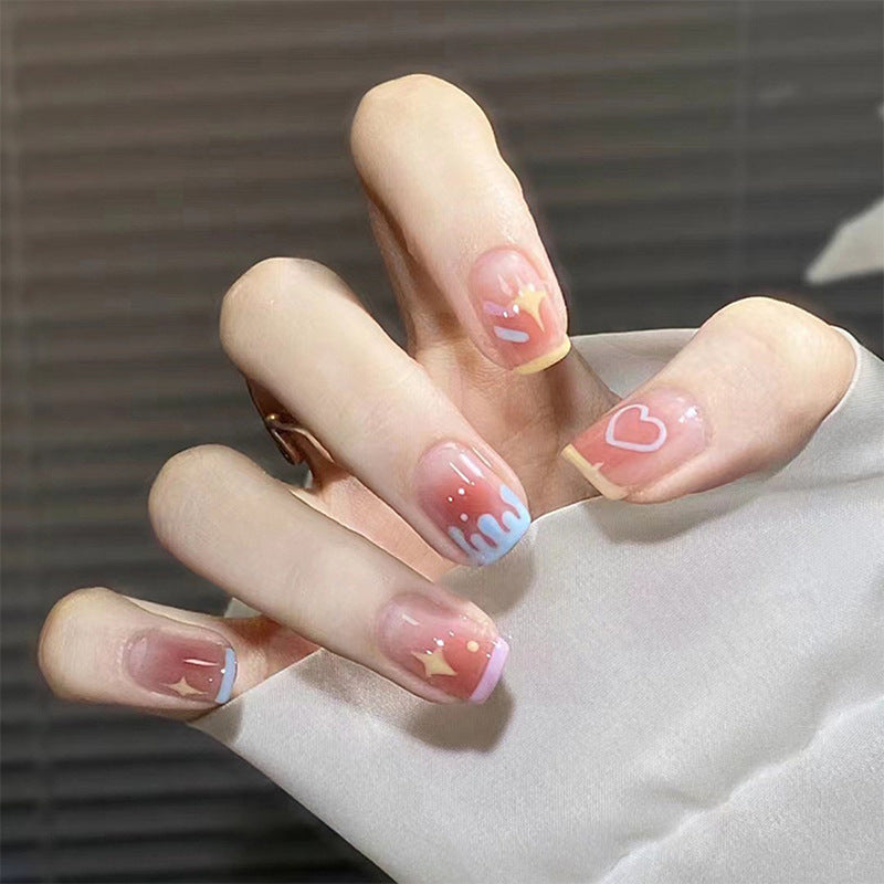 Whimsical Pastel Short Square Colorful Glitter Gradient Press On Nail Set