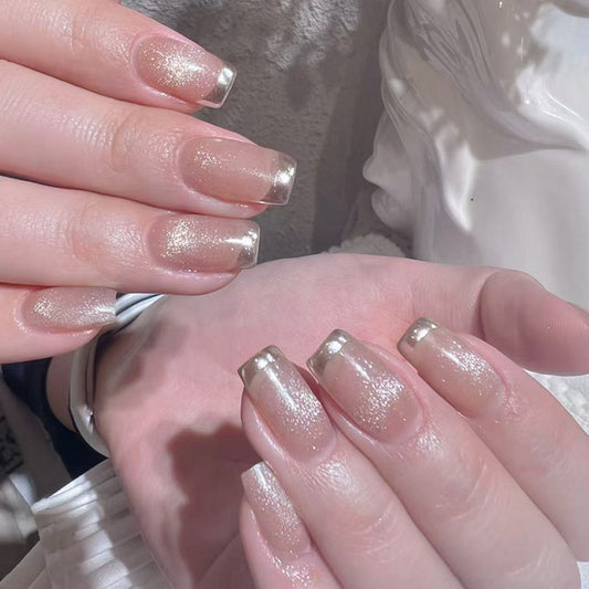 Glamorous Elegance Medium Square Transparent with Glitter Finish Nail Set