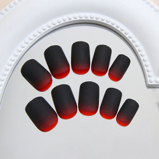 Gothic Charm Medium Squoval Black and Red Ombre Matte Press On Nail Set