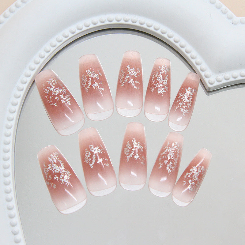 Blossom Dream Long Coffin Pink Gradient Press On Nail Set with Elegant Floral Accents