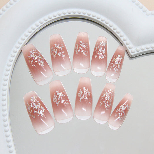 Blossom Dream Long Coffin Pink Gradient Press On Nail Set with Elegant Floral Accents