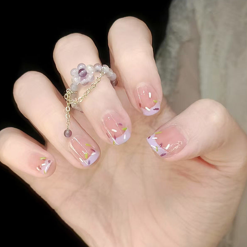 Whimsical Dessert Inspired Short Square Light Pink and Lavender Nail Set with Colorful Sprinkles