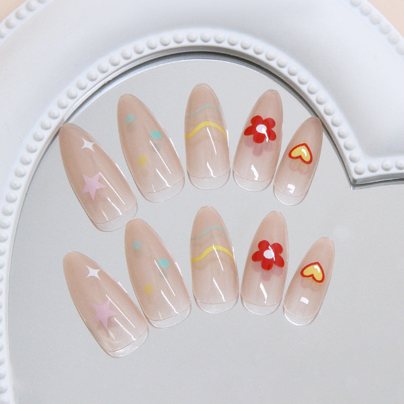Whimsical Garden Long Almond Pink Floral Design Press On Nail Set