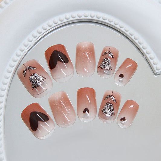 Blossom Dream Short Square Pink Press On Nail Set with Glittery Floral Accents