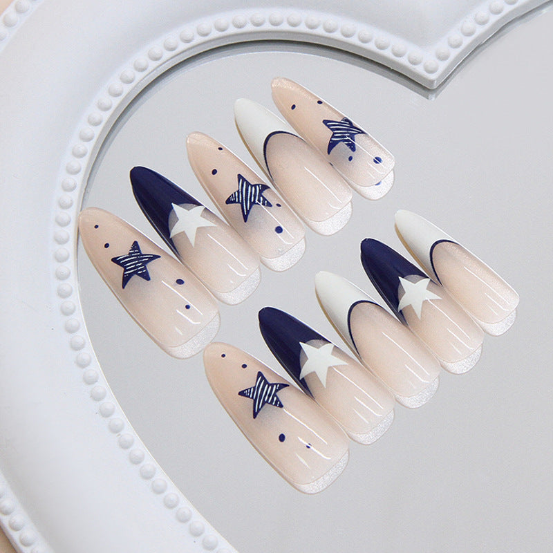 Celestial Dream Long Almond Blue and White Starry Press On Nail Set