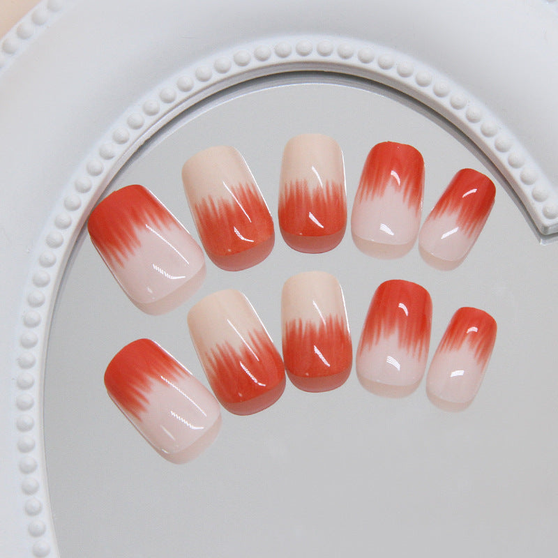 Sunset Dream Press On Nail Set Medium Square Almond Blend of Coral and Peach with Ombre Effect