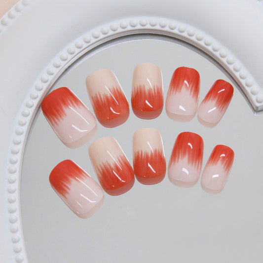 Sunset Dream Press On Nail Set Medium Square Almond Blend of Coral and Peach with Ombre Effect