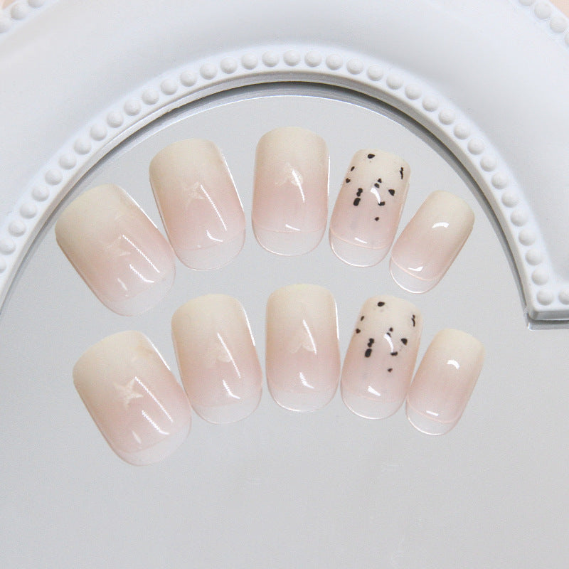 Chic Elegance Short Square Soft Pink Press On Nail Set with Unique Artistic Accents