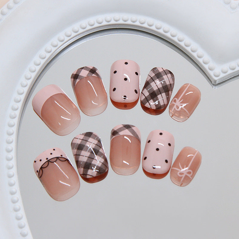Chic Rosewood Inspired Press On Nail Set Short Square Pink with Textured Patterns and Playful Details
