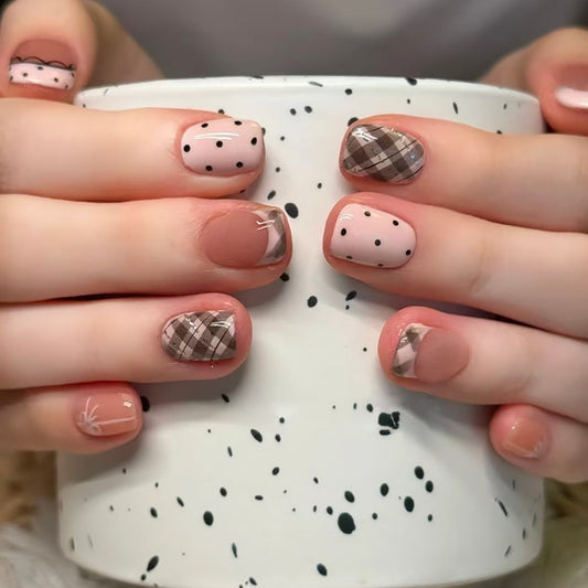Cozy Autumn Vibes Short Square Blush Pink with Elegant Patterns Press-On Nail Set