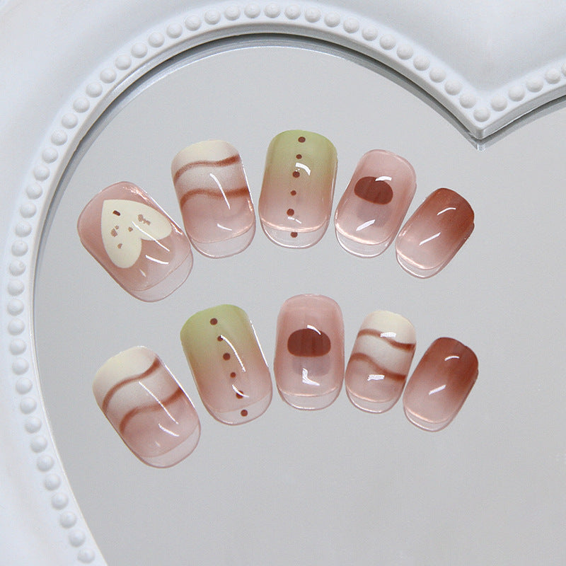 Chic Botanical Elegance Short Square Ombre Pink and Green Manicure Set with Artistic Detailing