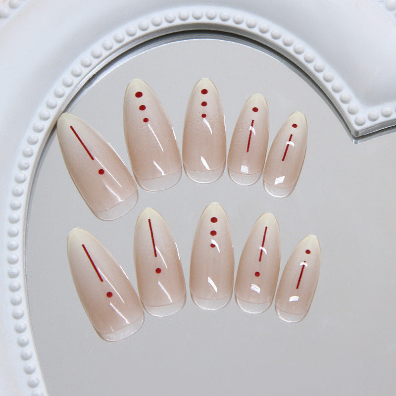 Elegant Rose Medium Stiletto Beige with Bold Red Accents Press On Nail Set