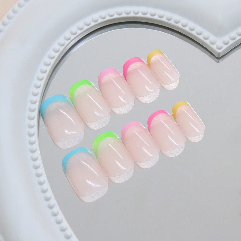 Vibrant Dream Short Square Colorful French Tip Press On Nail Set