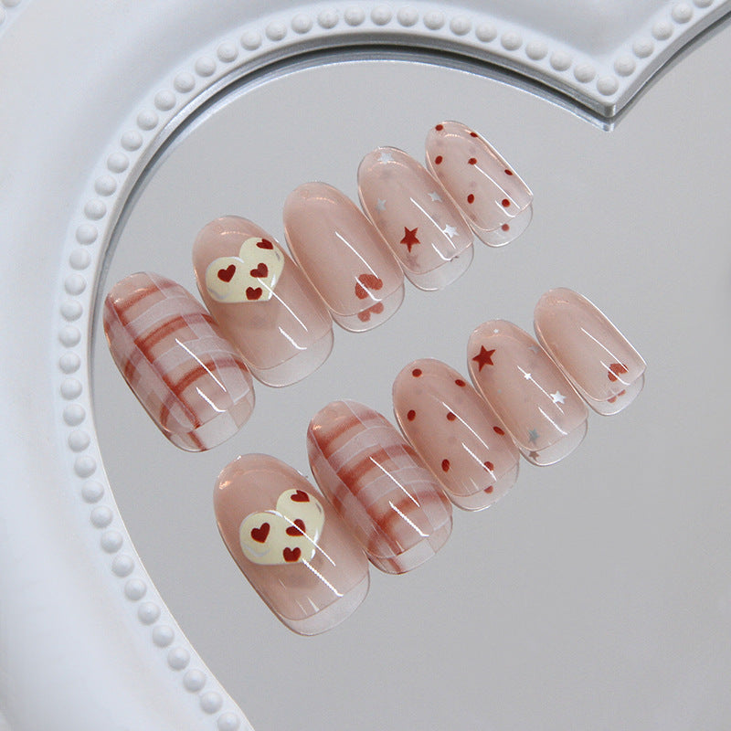 Charming Romance Long Oval Pink with Heart and Star Accents Press on Nail Set