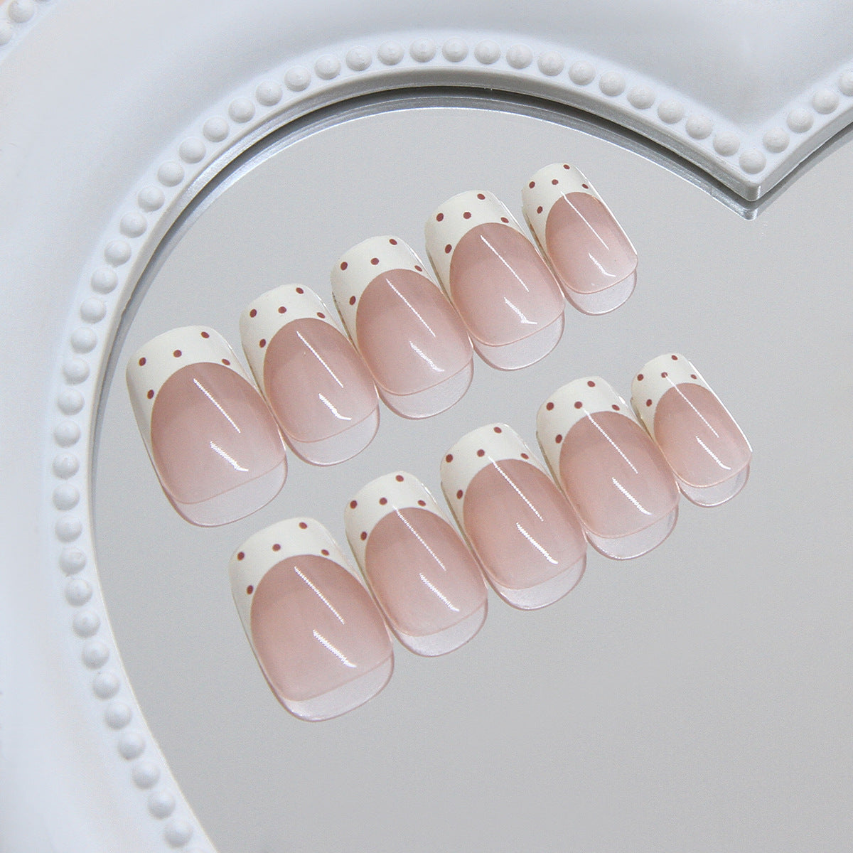 Chic Charm Short Square Pink and White Polka Dot Press On Nail Set