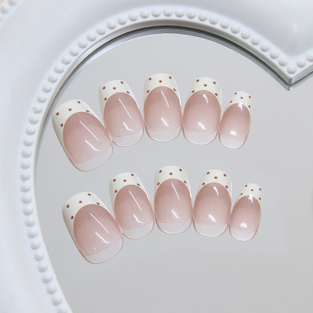 Chic Elegance Short Square Blush with Polka Dots Press-On Nail Set