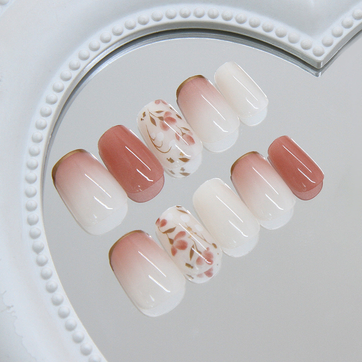 Blossom Elegance Medium Square Pink Ombre with Floral Design Press On Nail Set