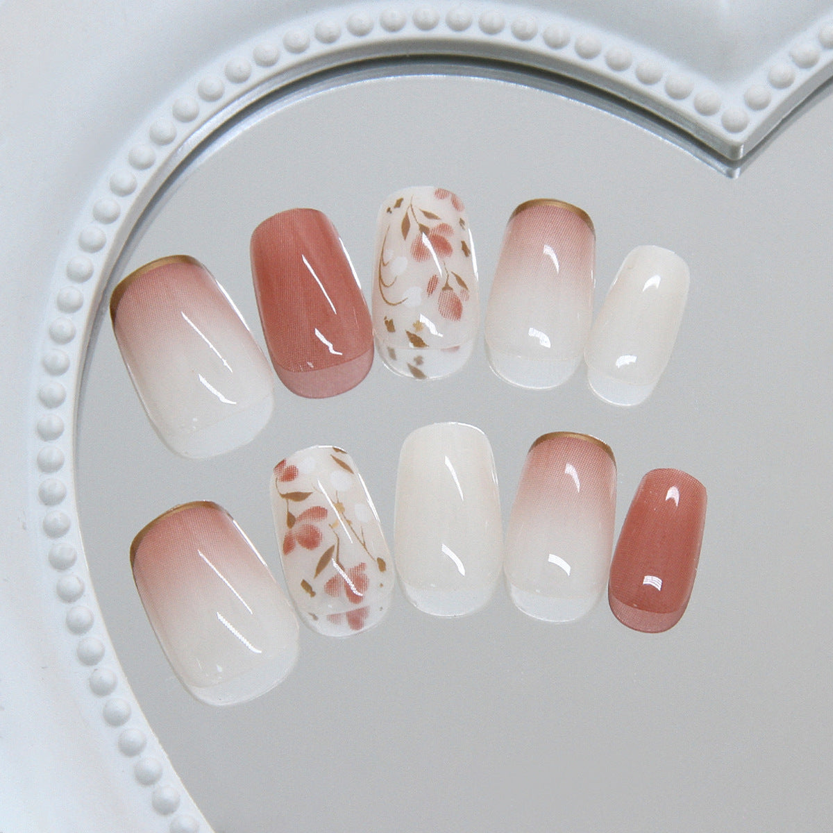 Blossom Elegance Medium Coffin Pink Ombré Floral Nail Set
