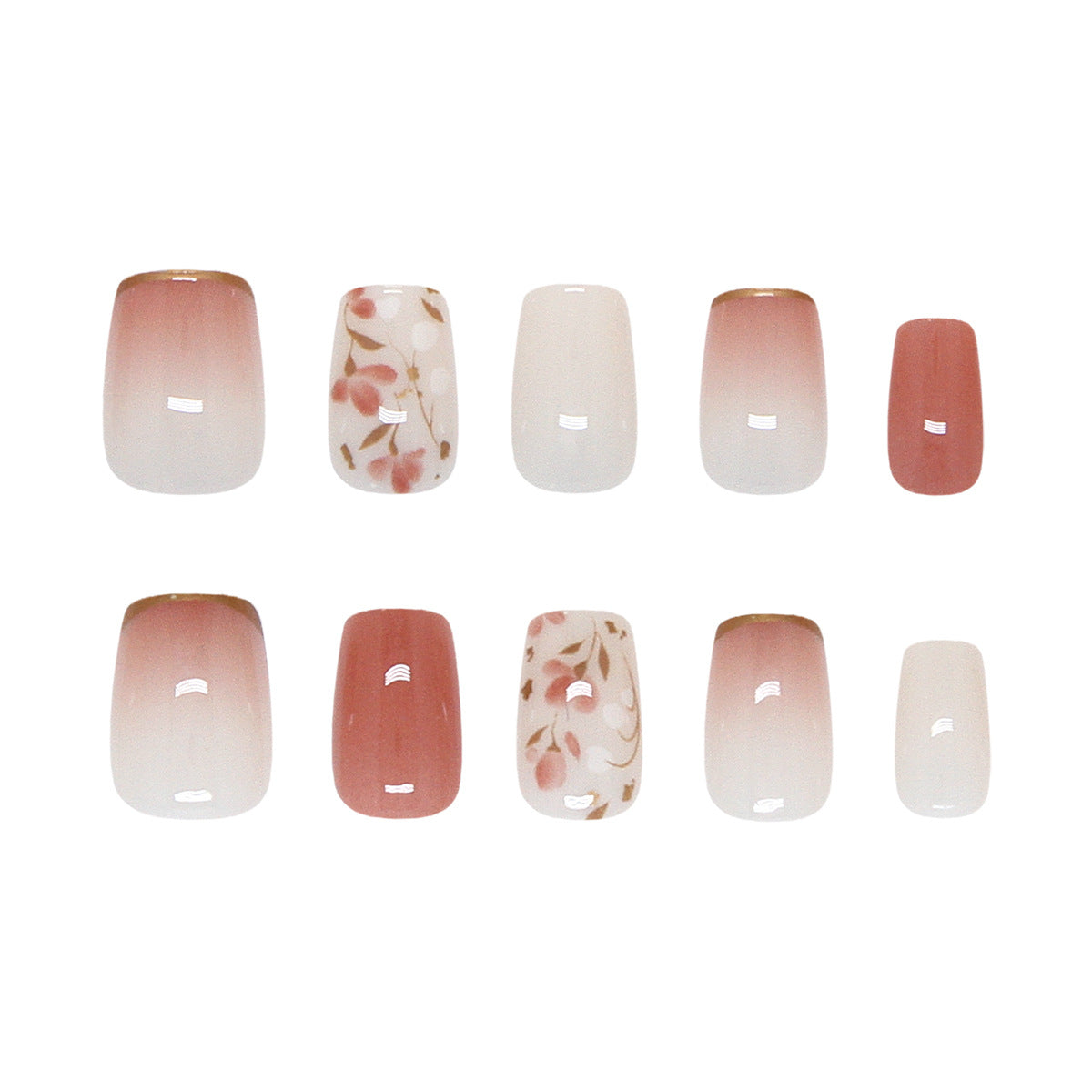 Blossoming Elegance Short Square Pink Ombre with Floral Design Press On Nail Set