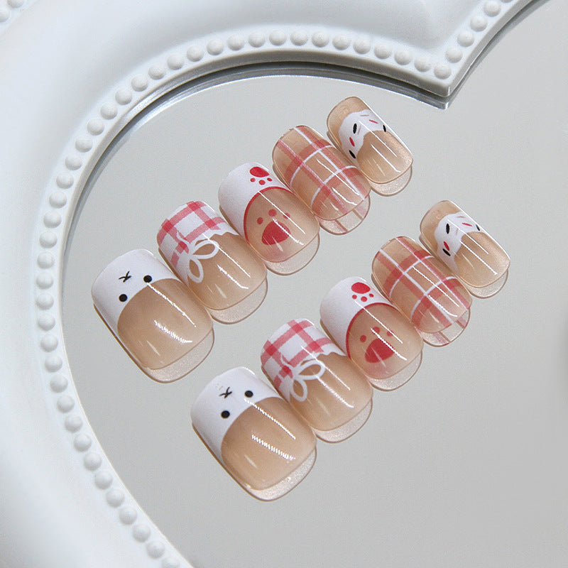 Cozy Farmhouse Short Square Beige with Playful Animal Designs Press On Nail Set