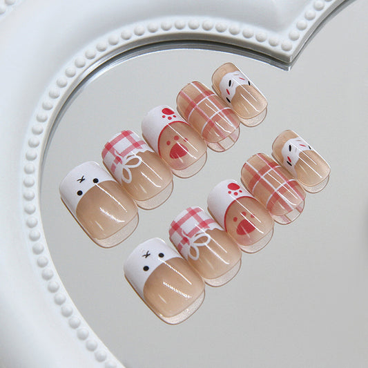 Cozy Farmhouse Short Square Beige with Playful Animal Designs Press On Nail Set
