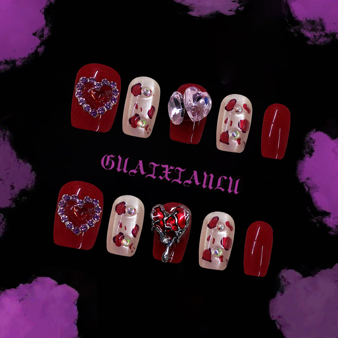 Romantic Elegance Medium Square Burgundy Set with Heart and Gemstone Accents